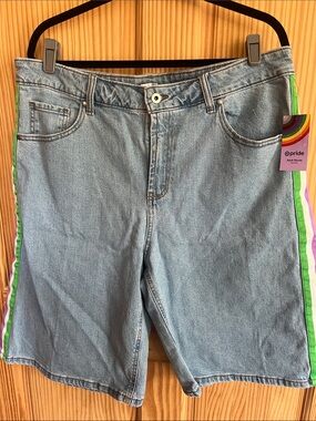 Pride Light Blue Denim Men’s Shorts with Rainbow Stripe